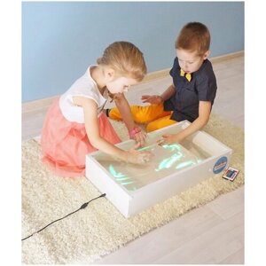 Световой стол-планшет для рисования песком "Уникум" с цветной подсветкой, пультом и грифельной крышкой 60х30 см, Sandkinder