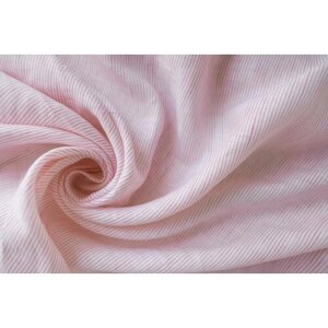 Ткань лен в розовую узкую полоску на белом фоне