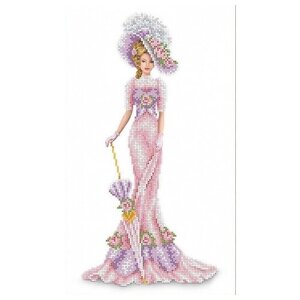 Ткань с рисунком для вышивки бисером Каролинка "Дама в розовом"