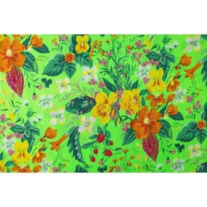 Ткань зеленый трикотаж с цветами