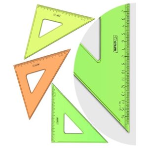 Треугольник 45°16см СТАММ, пластиковый, прозрачный, неоновые цвета, ассорти - 20 шт.