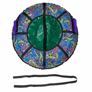Тюбинг детский "Стикеры", санки-ватрушка со свтоотражателями, зеленый тент, диаметр 95 см