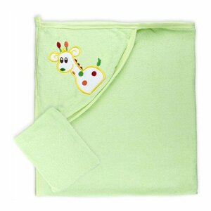 Универсальная махровая пеленка с рукавичкой для купания малыша (32119-2013) р-р: 100*85 салатовая А
