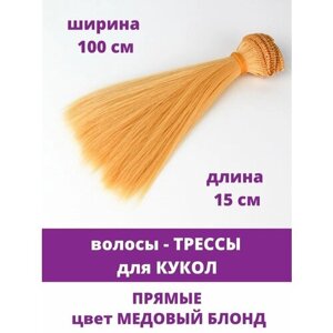 Волосы - трессы для кукол, прямые, длина 15 см, ширина 100 см, цвет медовый блонд
