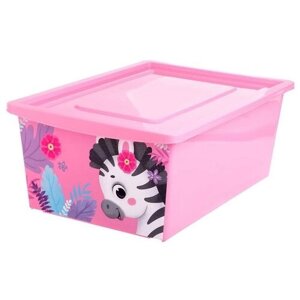 Ящик для игрушек с крышкой (Весёлый зоопарк), объем 30 л, цвет розовый