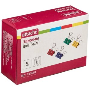 Зажимы для бумаг Attache 41 мм цветные (12 штук в упаковке), 723551
