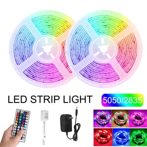 2 шт. 5 м RGB LED полосы света SMD5050 / 2835 DC12V неводонепроницаемая гибкая лента лампа + пульт дистанционного управл