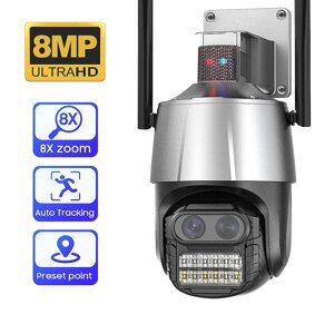 4MP+4MP Dual-lens 8MP Безопасность IP камера Беспроводной бинокль 8X Масштаб камера Автоматическое отслеживание человека