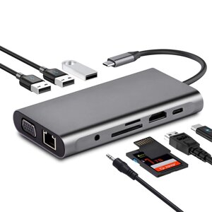 Бейки 10 In 1 Triple Дисплей USB Type-C Адаптер док-станции-концентратора с 4K HD Дисплей / 1080P VGA / RJ45 Сетевой пор
