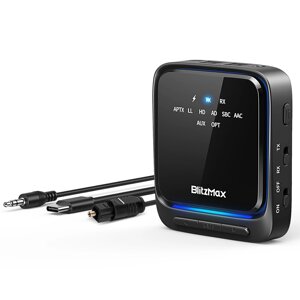 BlitzMax BT06 Передатчик Приемник Bluetooth V5.2 apt Адаптивный HiFi звук с малой задержкой Оптоволоконная передача Двух