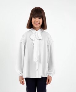 Блузка комбинированная с длинным рукавом белая Gulliver (122)