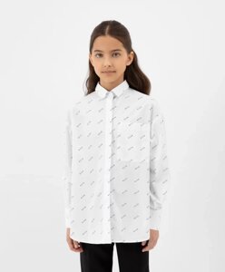 Блузка оверсайз с мелким рисунком белая для девочки Gulliver (134)