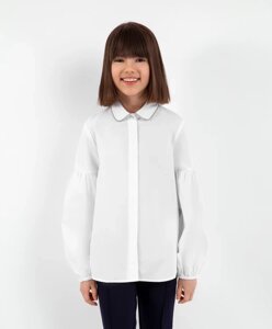 Блузка свободная с объёмными рукавами белая для девочки Gulliver (164)