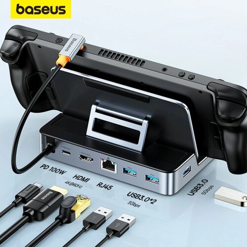 Док-станция Baseus USB C для Steam Deck Nintend Switch Type C на 4K@60Hz DP HDMI-совместимый концентратор Gigabit Ethern