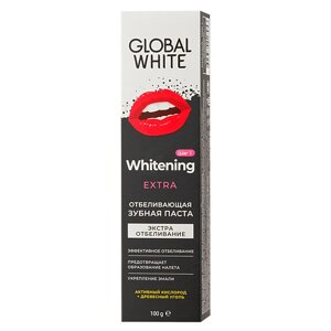 GLOBAL WHITE Отбеливающая зубная паста с древесным углем Extra Whitening
