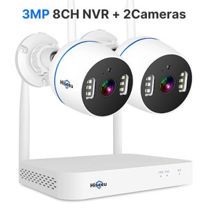 Hiseeu 3MP 8CH NVR + 2 WIFI Security PTZ камера Набор Обнаружение человека IR Ночное видение IP камера Комплект беспрово