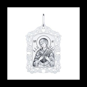Иконка Божьей Матери, Семистрельная SOKOLOV из серебра с алмазной гранью и лазерной обработкой