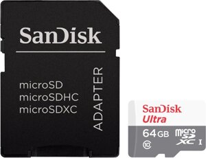 Карта памяти SanDisk MicroSD XC 64 ГБ class 10 (с адаптером)