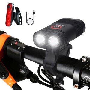 Комплект фар для велосипеда 3000LM с двойным светодиодным фонарем и возможностью зарядки через Type-C с четырьмя режимам