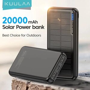KUULAA Солнечная 20000 мАч Портативный внешний аккумулятор с быстрой зарядкой На открытом воздухе USB PoverBank Внешнее