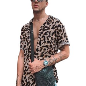 Летняя рубашка с леопардовым принтом на открытом воздухе, модные мужские рубашки с коротким рукавом, рубашки с воротнико
