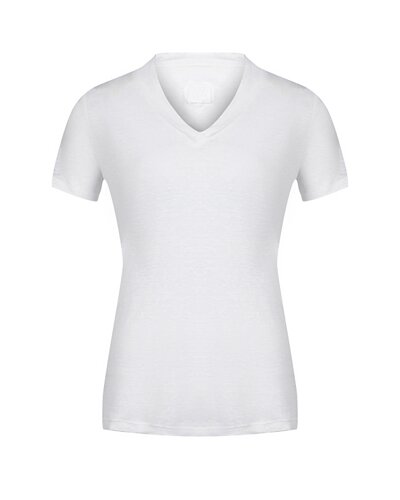 Льняная футболка с v-образным вырезом, белая 120% Lino