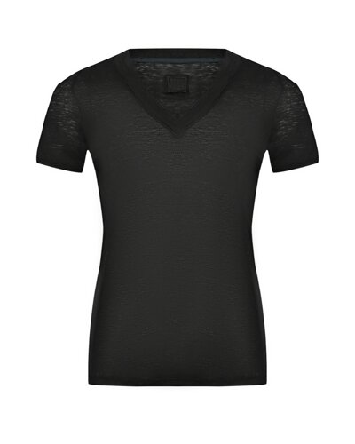 Льняная футболка с v-образным вырезом, черная 120% Lino