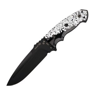 Нож с фиксированным клинком Hogue EX-F01 Custom Skulls & Bones, сталь A2 Tool Steel Black Ceracote, рукоять ABS-пластик