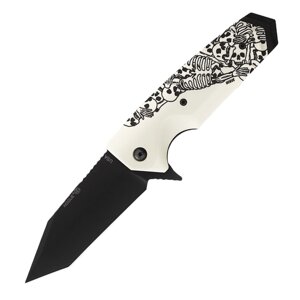 Нож складной Hogue EX-02 Skulls & Bones, сталь 154CM, рукоять ABS-пластик, белый