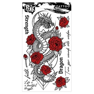 P. INK Наклейки-тату переводные Дракон и цветы