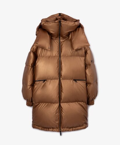 Пальто оверсайз зимнее с капюшоном золотистого цвета GLVR