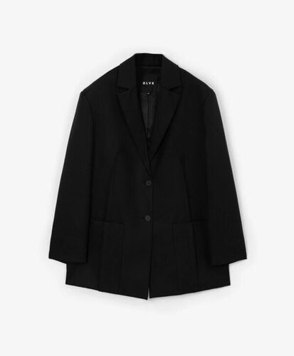 Пиджак из костюмной ткани прямой свободной формы с двумя шлицами на спинке черный GLVR (XL)