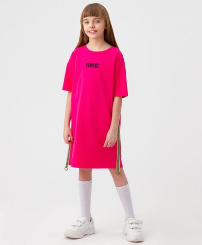 Платье-футболка с короткими рукавами розовое Button Blue (140)