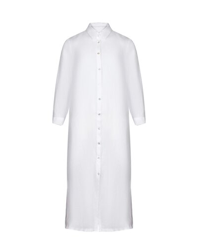 Платье-рубашка с разрезами по бокам, белое 120% Lino