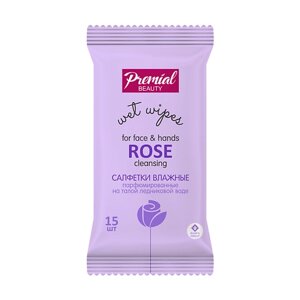PREMIAL La fleur Салфетки влажные очищающие ароматерапия роза 15.0