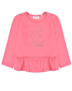 Розовая толстовка с вышивкой кот-единорог Sanetta Kidswear