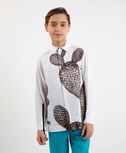 Рубашка с оригинальным принтом белая для мальчика Gulliver (146)