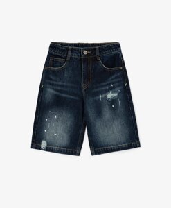 Шорты джинсовые с варкой, потертостями, повреждениями синие для мальчика Gulliver (152)