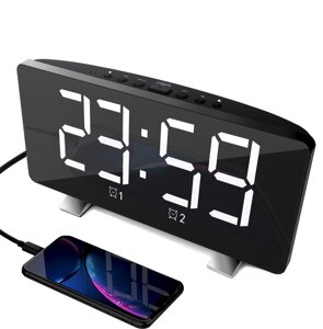 Светодиодное зеркало Цифровой будильник Часы Зарядка через USB Регулируемая яркость 10 Музыка Опция Выключение Функция п