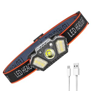 XPE + светодиодный фонарь Smart Induction для головы, перезаряжаемый через USB, водонепроницаемый, с поворотом на 90 гра