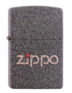 Зажигалка ZIPPO, латунь с покрытием Iron Stone, серая с фирменным логотипом, матовая, 36x12x56 мм