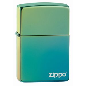Зажигалка ZIPPO Logo Classic с покрытием High Polish Teal, латунь/сталь, зелёная, глянцевая, 36x12x56 мм