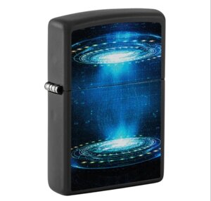 Зажигалка ZIPPO UFO Flame с покрытием Black Light, латунь/сталь, черная, матовая