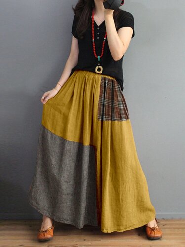 Женская юбка в стиле пэчворк с эластичной талией и карманом