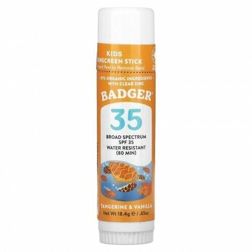 Badger Company, детское натуральное минеральное солнцезащитное средство в стике для лица, SPF 35, мандарин и ваниль, 18,4 г