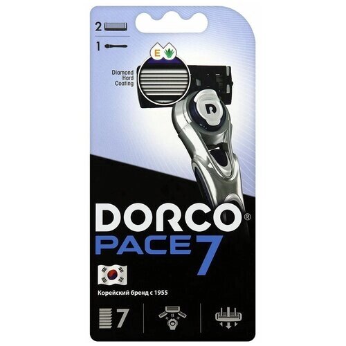 Бритвенный станок Dorco PACE7 (1 станок, 2 кассеты), 7 лезвий, плав. головка, крепление PACE