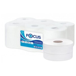 Бумага туалетная Focus Mini Jumbo (T2), 2 слойн, 170 м/рул, тиснение, белая, 12 шт.