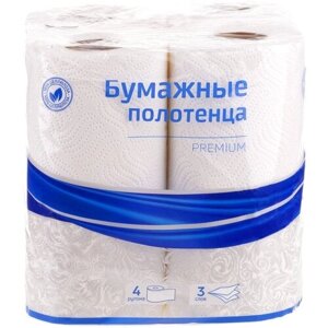 Бумажные полотенца OFFICECLEAN "Premium", 4 рул, 3-слойные, 11м/рул, белые