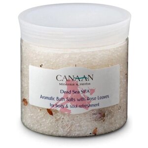 Canaan Ароматическая соль Мертвого моря для ванн с лепестками розы, 550 г, 550 мл