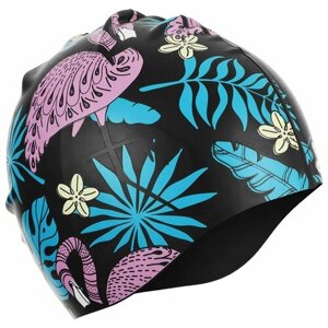Детская силиконовая шапочка "Фламинго" для купания и плавания в бассейне, шапка резиновая, обхват 46-52 см